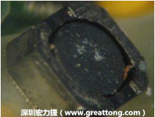 使用银(Ag)镀层的电源电感器(Power Inductors)，经过推力测试后，零件端点上已经看不到任何镀层的痕迹了，所以其耐推力就比较小。