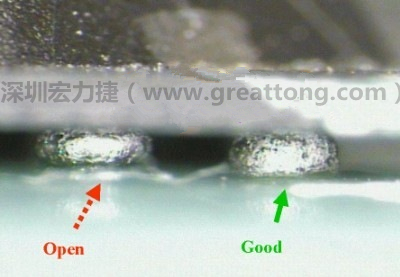 BGA锡球直径变大，表示焊锡空焊(solder skip)