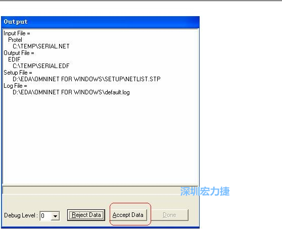 系统弹出一个输出窗口，点击 Accept Data。完成后点击“确定”，再点击“Done”关闭输出窗口。退出 Omninet for Windows。