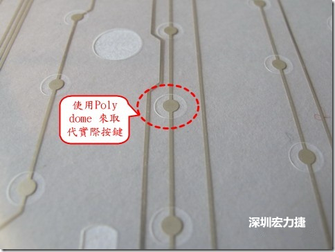 仔细看下面的第一张图片，在圆形的节点旁边有个圆形的开口，这个开口垫高了键盘按键的接触点线路。