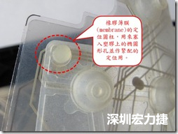 橡胶薄膜(membrane)的定位圆柱，可以用来塞入塑胶上的椭圆形孔洞，最为紧配的定位之用。
