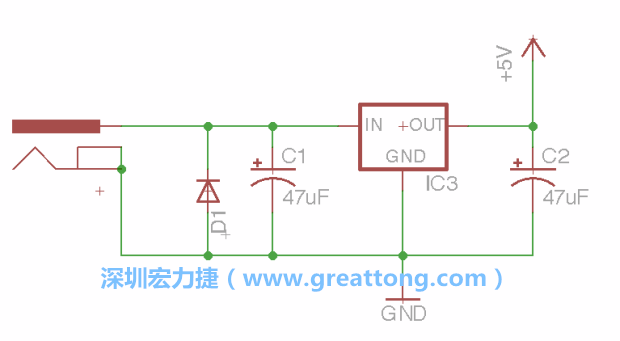 新增RBBB→Power_Jack，将它放在电压调整器的输入端旁边。