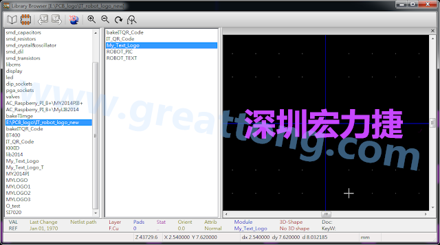 进行相同的程序， 目前这个Library IT_robot_logo_new.mod就包含了多个footprint于其内。